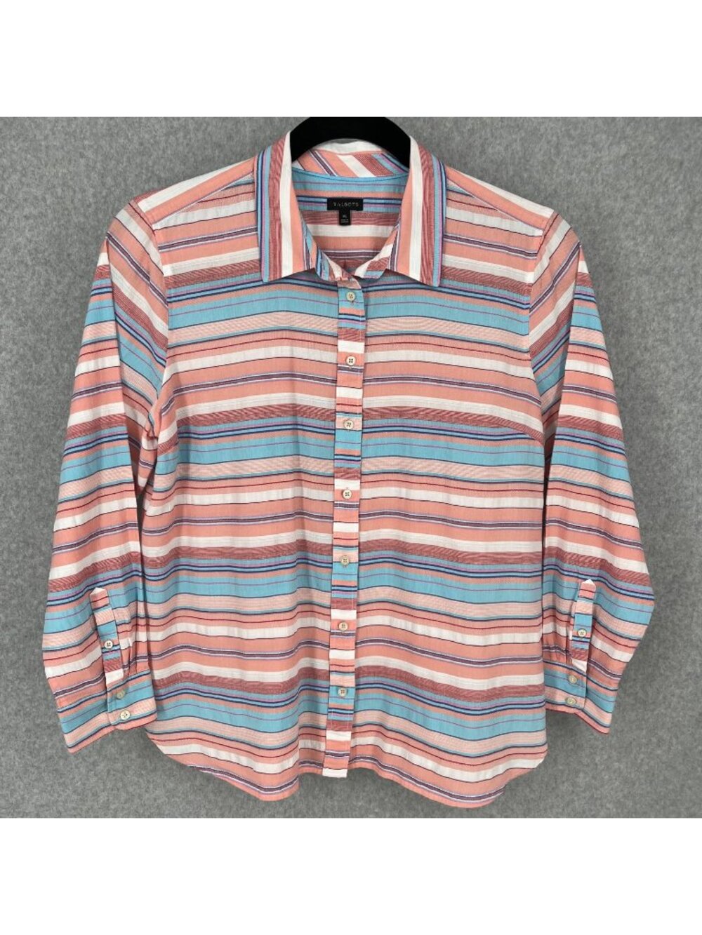 Talbots Classic Casual Button Up Shirt Size XL Sunset Stripe Serape Pink Blue